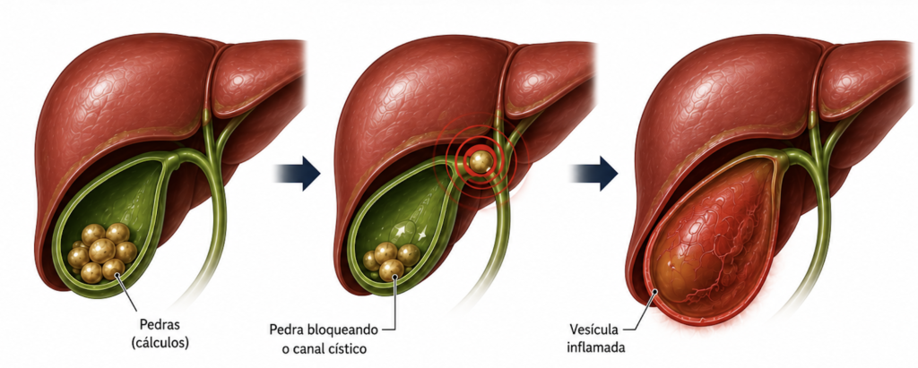 Evolução para inflamação da vesícula.