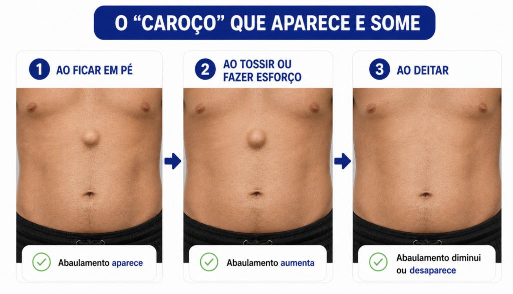 Abaulamento que surge conforme esforço.