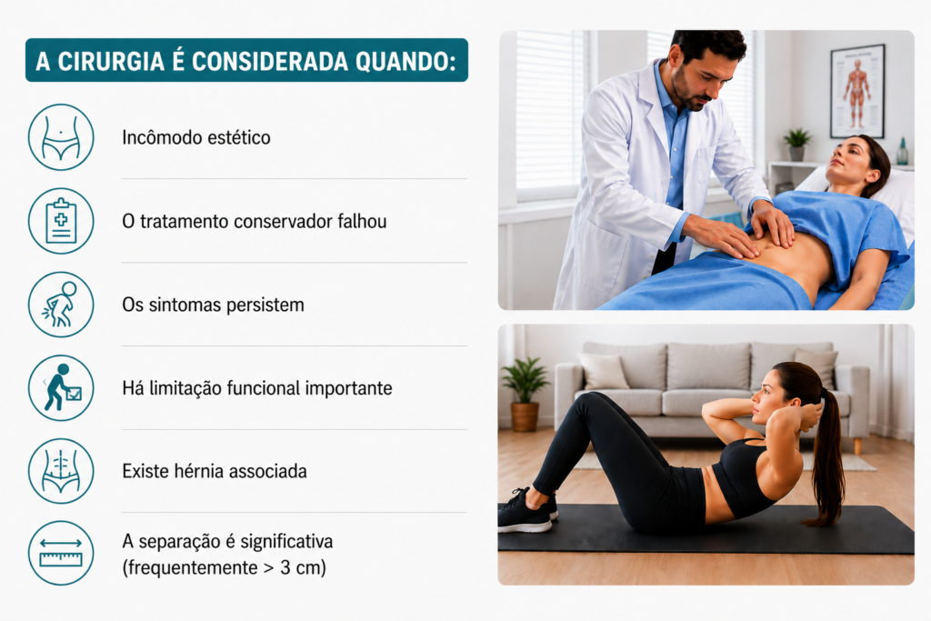 Quando a cirurgia de diástase é indicada.