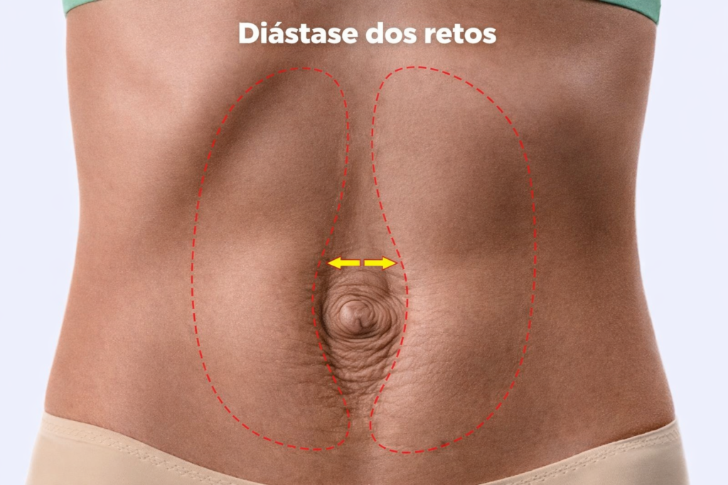 Imagem evidencia diástase dos retos abdominas.