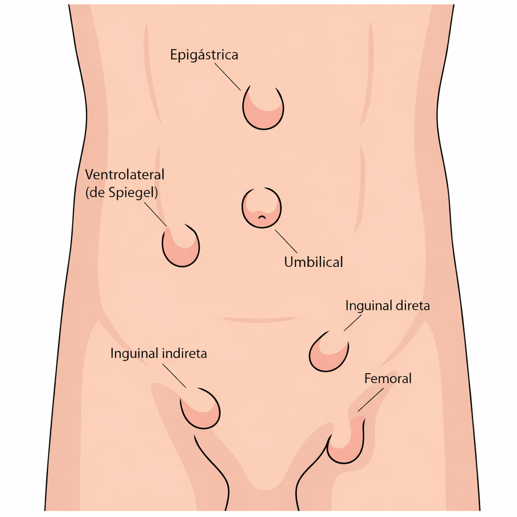 Imagens com vários tipos de hérnias abdominais